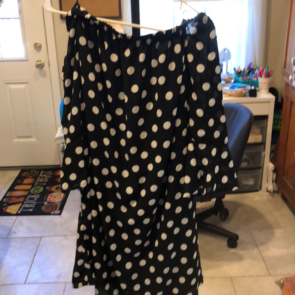 Black and White Polka Dot Off Shoulder Dress